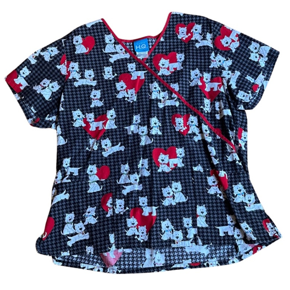 Scrubs HQ XL V-Neck Westie Dog Scrub‎ Top Grey
